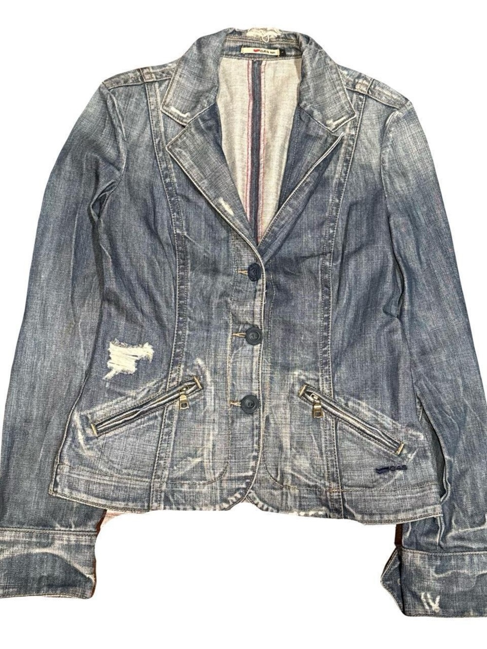 Vintage Gas Jeans Faded Selvedge Denim Blazer Jacket